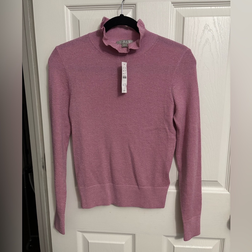 NEW J. Crew | Pink Metallic Merino Wool Ruffleneck Turtleneck‎ Sweater Sz S
